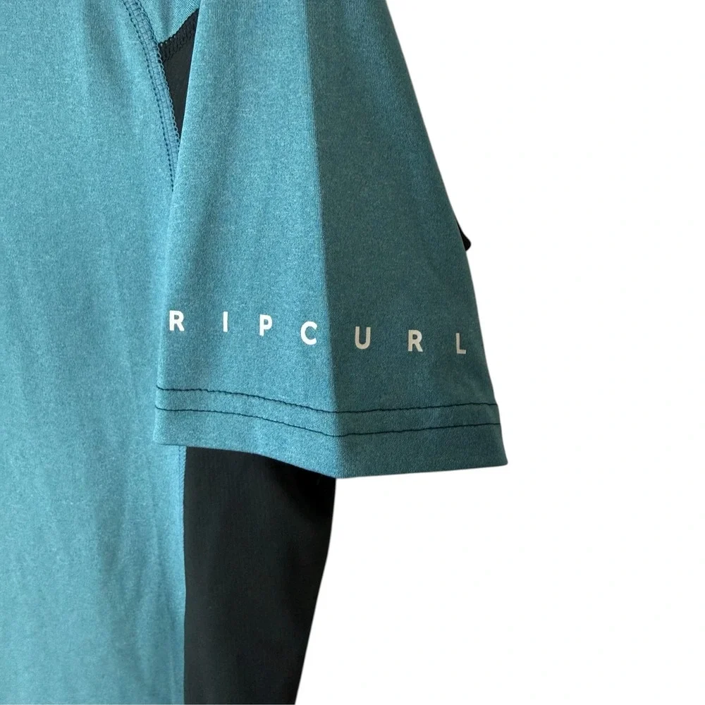 Rip Curl Mens Rash Guard Blue Black Short Sleeve UPF 50+ Swim Shirt Large